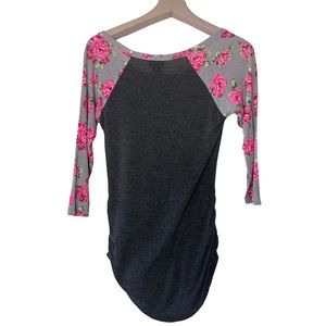 Rue21 Brand Floral Quarter Sleeve & charcoal Shirt